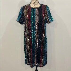 NWT Francesca’s Mi Ami sequin multi rainbow shift mini dress M